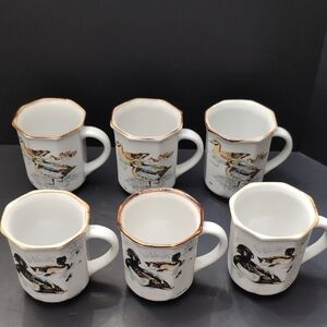 VGT, Stoneware Northkraft Korea Set Of 6 Coffee Cups with Swimming Ducks.